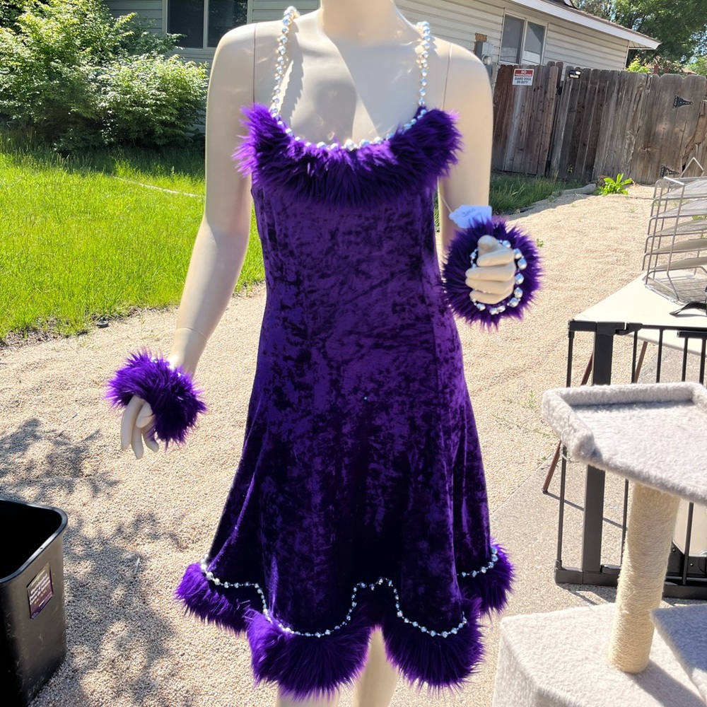 3 piece purple felt dress with disco ball lining